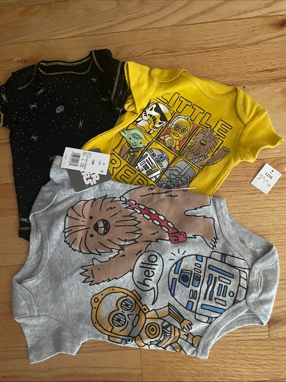 NWT 3 Star Wars Baby Bodysuit Set - Yellow, Gray, Black